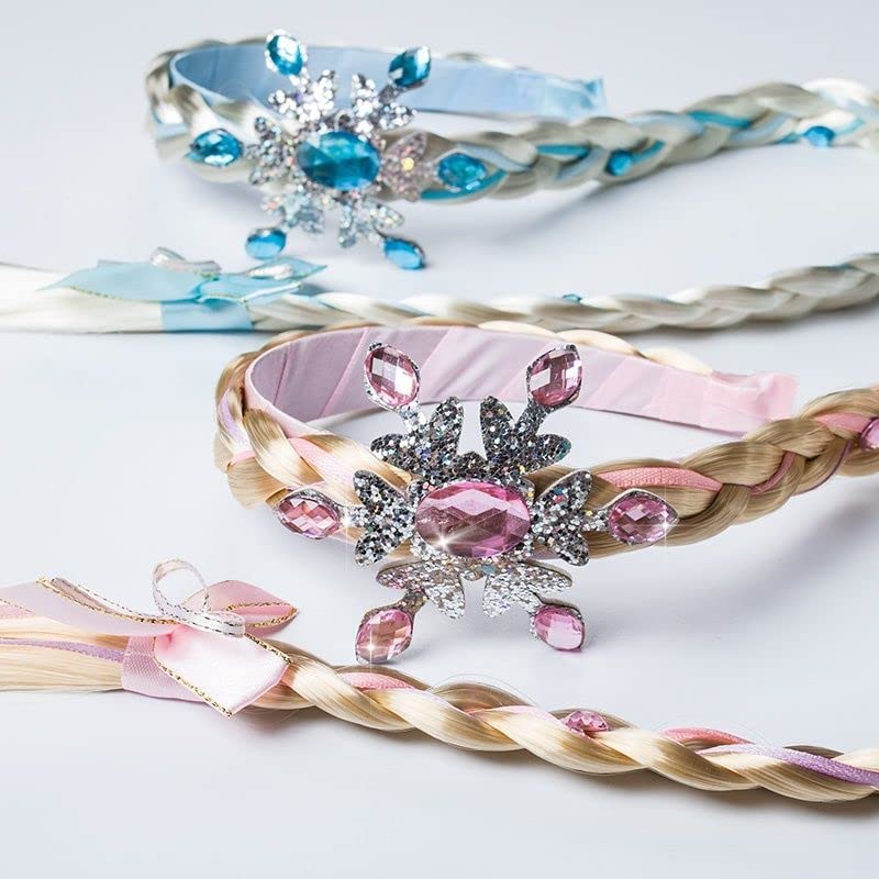 Kids Girls Toddlers Blue Elsa Ponytail Hair Extension Party Hair clips Snowflake Crown Headband Hairband Costume Dress up Braided Wigs (Pink Snowflake Headband)
