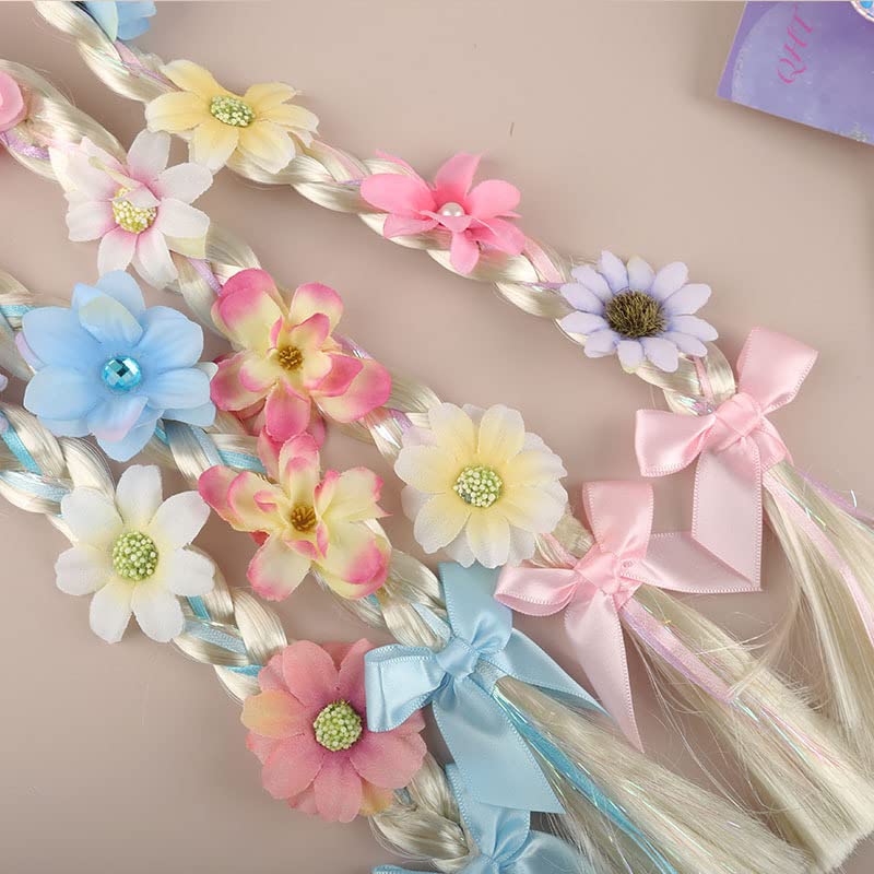 Kids Girls Toddlers Blue Frozen Elsa Ponytail Hair Extension Party Hair clips Snowflake Crown Headband Hairband Costume Dress up Braided Wigs