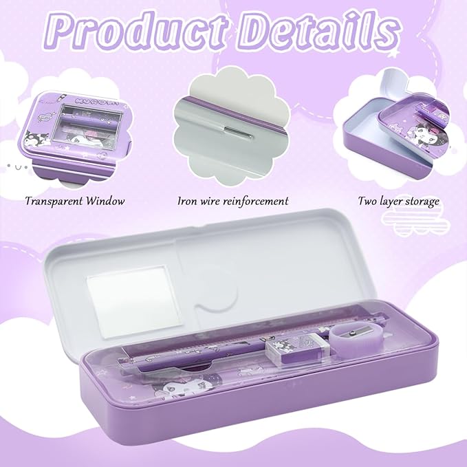 Cartoon Pencil Box with Sharpener & Eraser - Double Layer Metal Purple Pencil Box, Ideal for School & Birthday Gifts, Cartoon Pencil Childeren's Day Birthday Gift （Cinnamoroll）