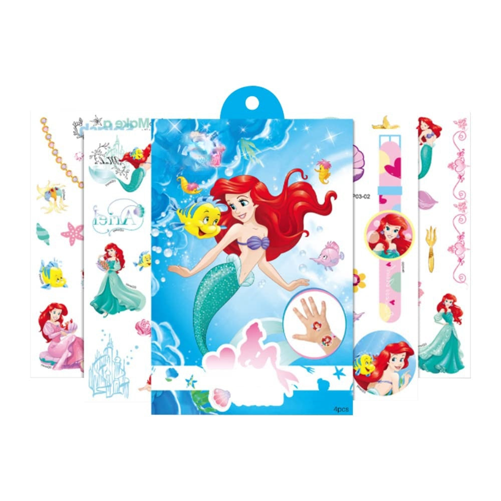 4 Sheets Kids Girls Princess Mermaid Temporary Tattoos Sticker Birthday Party Bag Fillers Favors Supplies Gifts Goodies,Fake Waterproof Temporary Tattoo Set