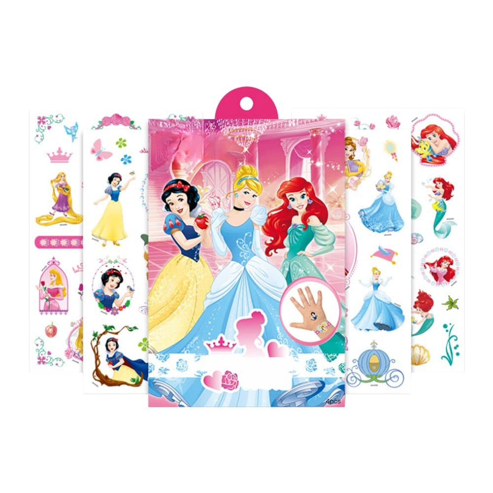4 Sheets Kids Girls Princess Mermaid Temporary Tattoos Sticker Birthday Party Bag Fillers Favors Supplies Gifts Goodies,Fake Waterproof Temporary Tattoo Set(Princess)