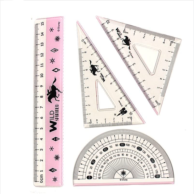 4PCS Ruler Kit Transparent Plastic Set Practical Math Geometry Kit Includes Straight Ruler Triangle Protractor for Student and Teacher