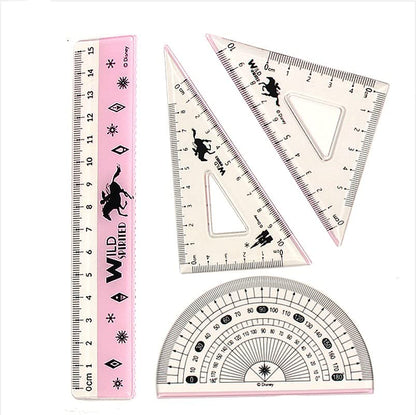 4PCS Ruler Kit Transparent Plastic Set Practical Math Geometry Kit Includes Straight Ruler Triangle Protractor for Student and Teacher