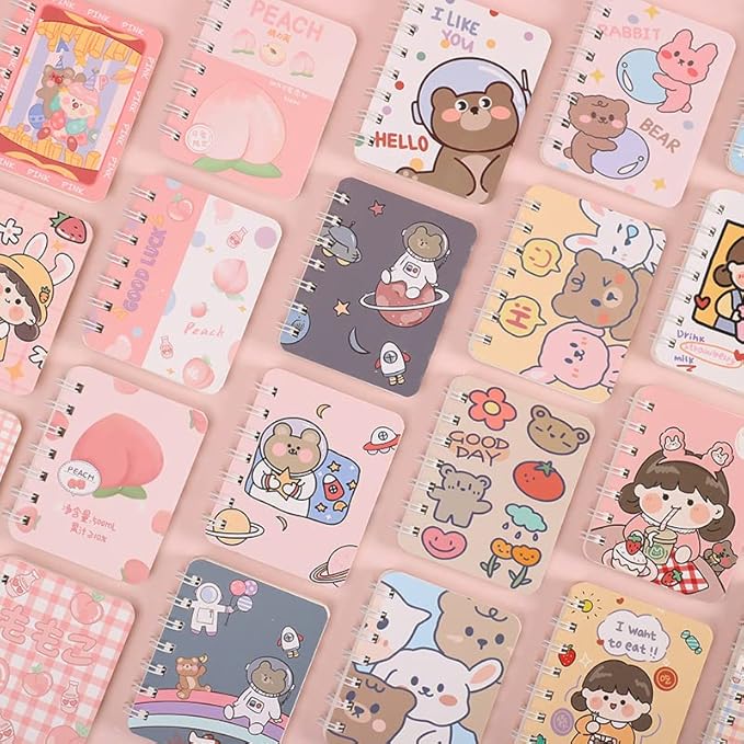 4PCS cute unicorn bus Notebook Wirebound Small Mini Pocket Journal Diary for Girls Boys Kids Gift Spiral bound A7 Lined Notebook Writing Drawing Notepad