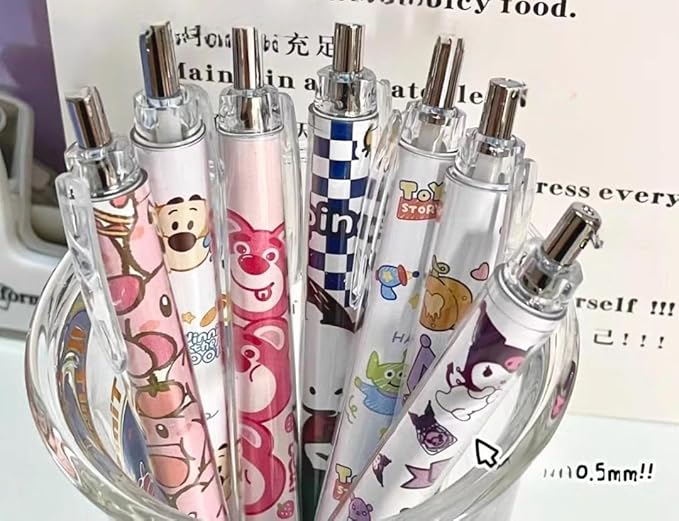 5PCS sth toy cute Gel Pen Liquid Ink Rollerball Retractable Quick Drying Extra Fine Ballpoint Premium 0.5mm Marker for Office School Stationery Supply Black (Cute)