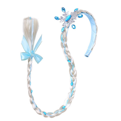 Kids Girls Toddlers Blue Elsa Ponytail Hair Extension Party Hair clips Snowflake Crown Headband Hairband Costume Dress up Braided Wigs (Pink Snowflake Headband)
