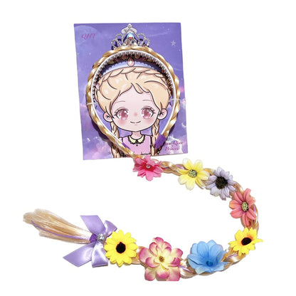 Kids Girls Toddlers Blue Elsa Ponytail Hair Extension Party Hair clips Snowflake Crown Headband Hairband Costume Dress up Braided Wigs (Rapunzel crown headband(FLOWERS RANDOM))
