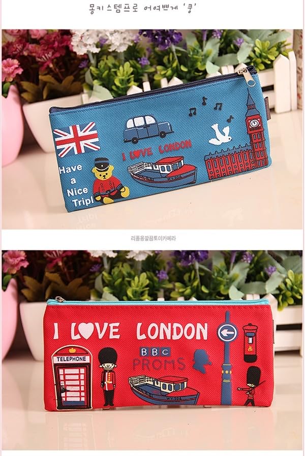 2PCS I Love London Pencil Pen Case,Office College School Pouch Holder Supplies Gifts Stationery Cosmetic Bag (London)
