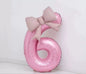 40'' Pink Number with Bow Balloon, Self Inflating Foil Light Pink Set 0-9, Pastel Pink Helium Balloon for Girls Birthday Party Decorations Anniversary Supplies (Pink, Number 6)