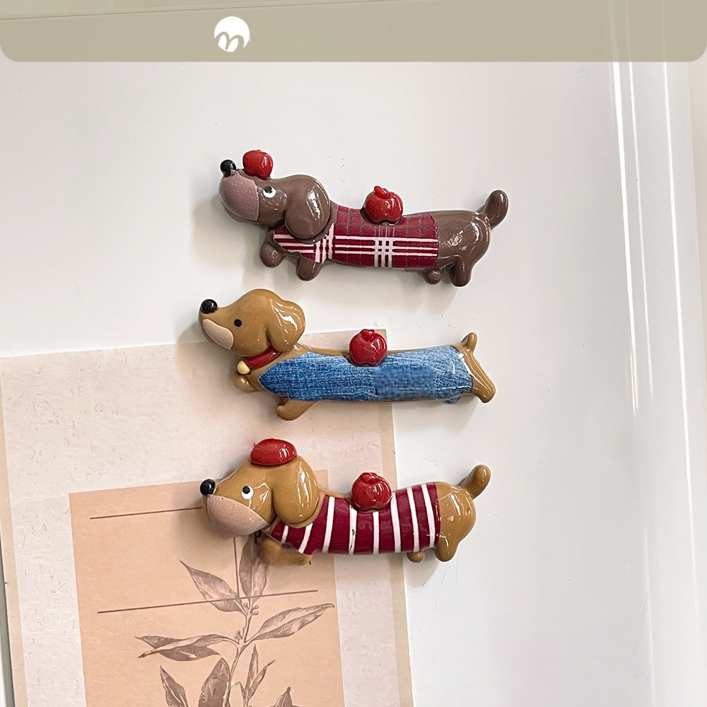 Resins Dachshund Cats dogs Magnets For Fridge Or Whiteboard Fun And Functionality Cartoon Animal Refrigerator Sticker Decors (Dog 3pcs)