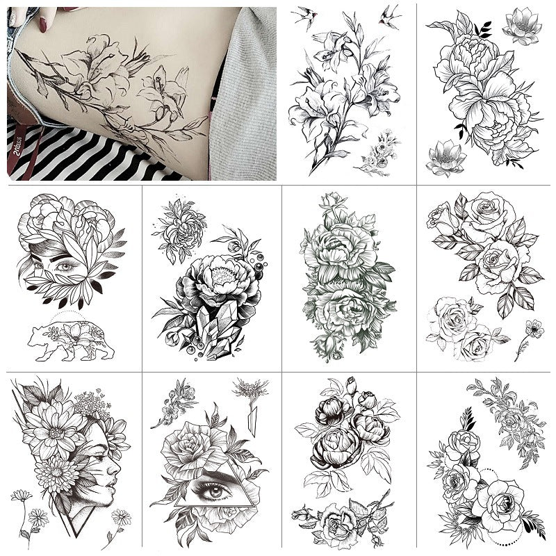 42 Sheets Women Girls large sexy Flowers Temporary Tattoos Waterproof Stickers Festival Fake Jewelry Tattoos Body Art