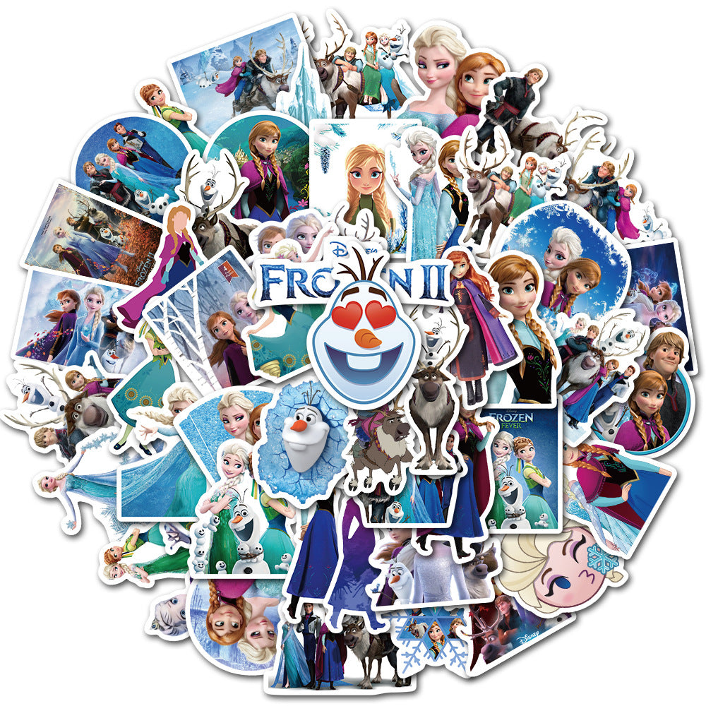 50pcs Princess Aven Superheros Toy Kids Stickers Luggage Laptop Skateboard Waterproof Party Bag Fillers Waterbottle Decal Graffiti Patches（Frozen）