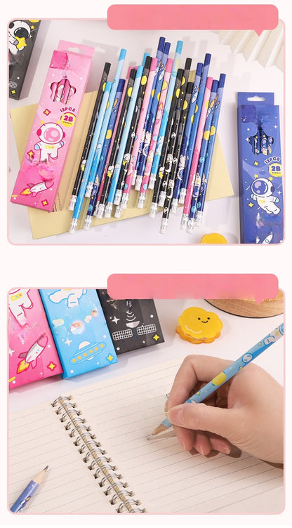 Pack of 12 Princess Spider HB Pencils with erasers Kids Children Party Bag Fillers School Office (Space)