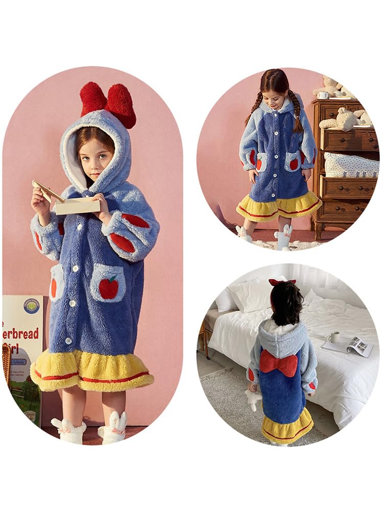 Snow White Elsa Winter Bow Oversized Blanket Hoodie Kids, Girls, Super Soft Warm Fleece Sweatshirt With Pocket for Children Teens, Long Sleeves (Snow White)