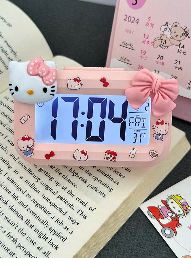 LED Digital Children Alarm Clock With Night Light - Light Alarm Clock for Girls Boys Teenagers School Back To School Gifts Dual Alarms Snooze Modes Temperature Dates display (Hello Kitty)