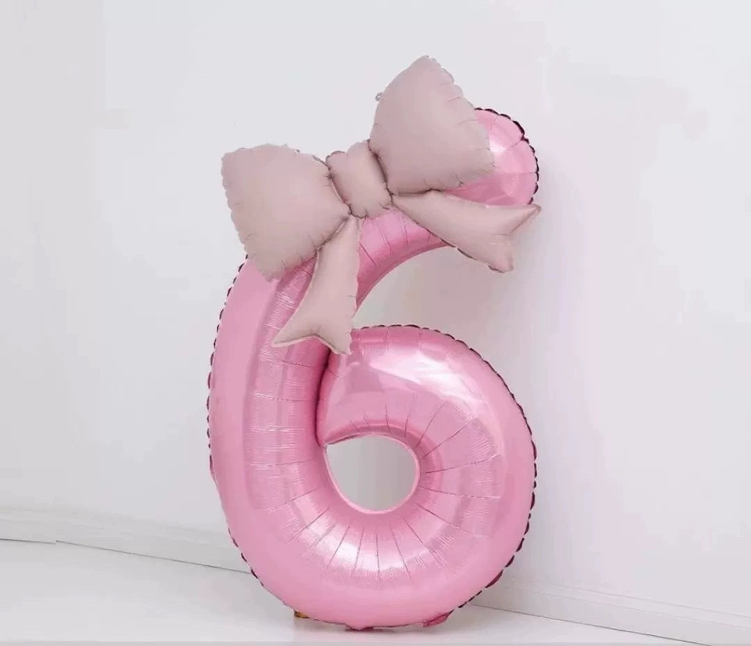 40'' Pink Number with Bow Balloon, Self Inflating Foil Light Pink Set 0-9, Pastel Pink Helium Balloon for Girls Birthday Party Decorations Anniversary Supplies (Pink, Number 4)
