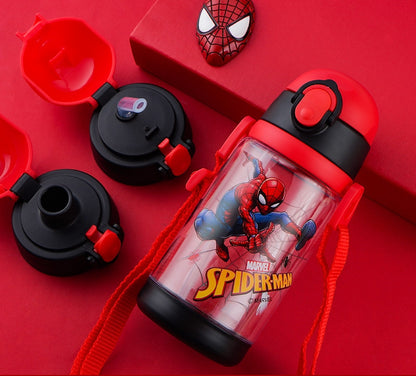 Spiderman Water Bottle Reusable Kids 520ml PP with Two Lids Leak Proof with straw Lid BPA Free Drinking bottle(Spiderman)