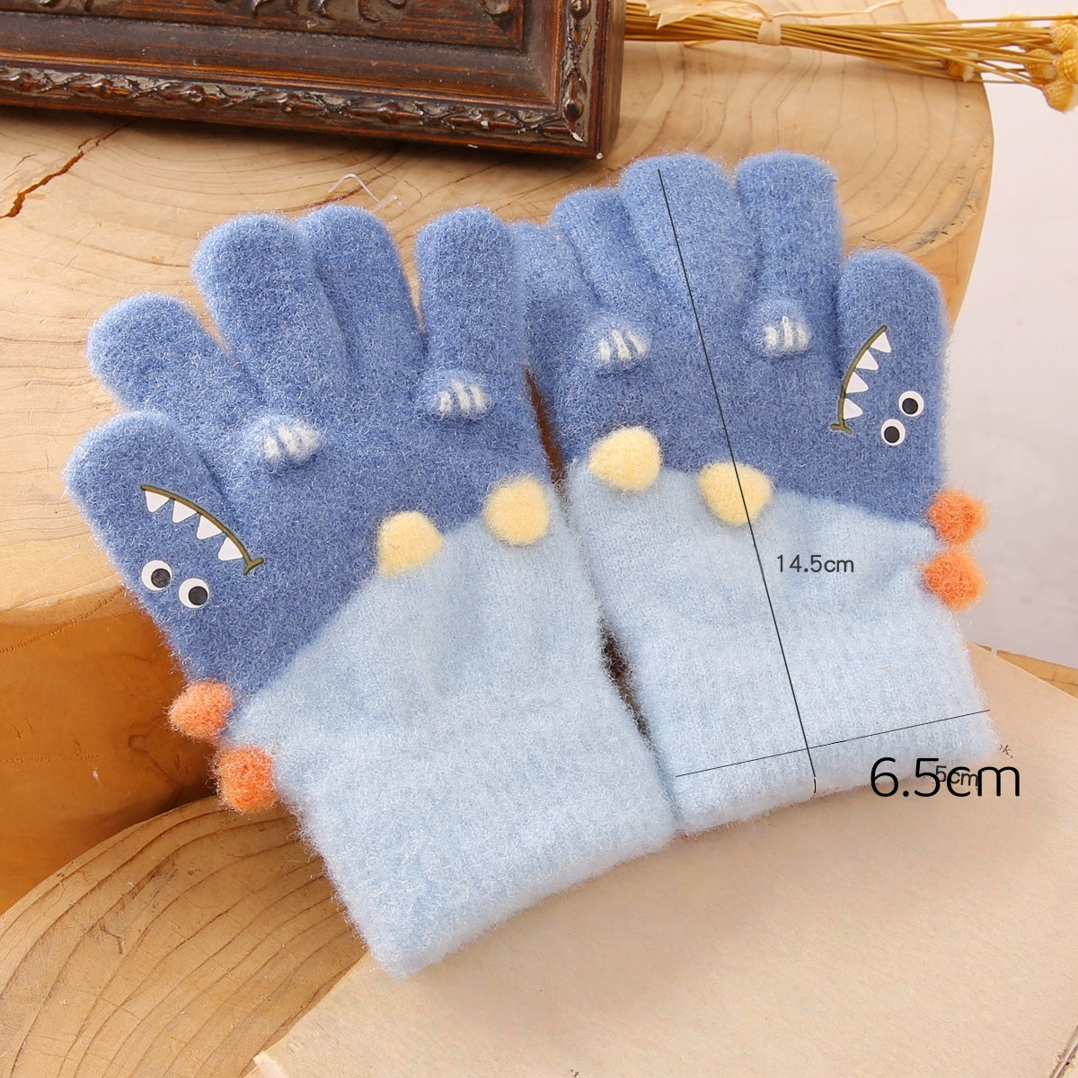 Full Finger Gloves Dinosaur Cat Capybara Winter Knit Warm Mittens Soft Lined Fleece Thermal Outdoor Stretchy Gloves for Kids boys girls (Dinosaur)