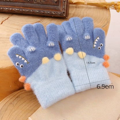 Full Finger Gloves Dinosaur Cat Capybara Winter Knit Warm Mittens Soft Lined Fleece Thermal Outdoor Stretchy Gloves for Kids boys girls (Dinosaur)