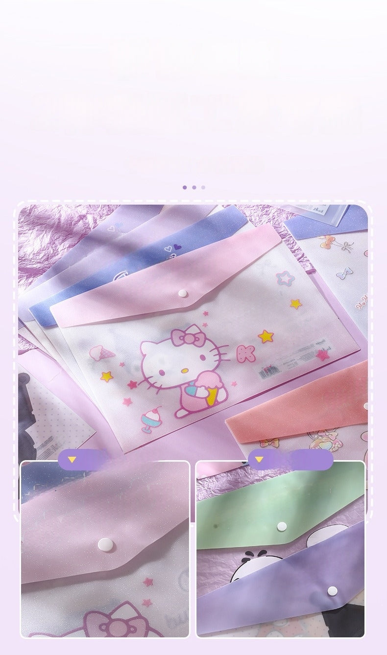 4PCS Plastic Wallets A4, 4 Different Designs Plastic Folders Popper Folder with Snap Closure, Lightweight Wallets for Document Office School for Kids Adults (My Melody 4pcs, A4)