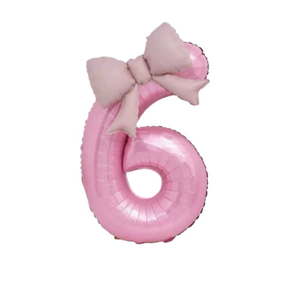 40'' Pink Number with Bow Balloon, Self Inflating Foil Light Pink Number Balloons Set 0-9, Pastel Pink Helium Balloon for Girls Birthday Party Decorations Anniversary Supplies (Pink, Number 5)