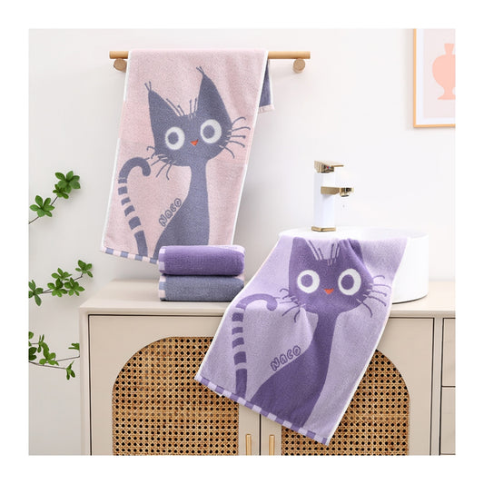 2PCS Children's Facial Towel, Kids Washcloth Towels, Cotton Kids Face Towels, Cute Kitty dog Hand Towel Set, Children Wash Cloths for Hand Face Shower, 35x 70 CM (Cat)
