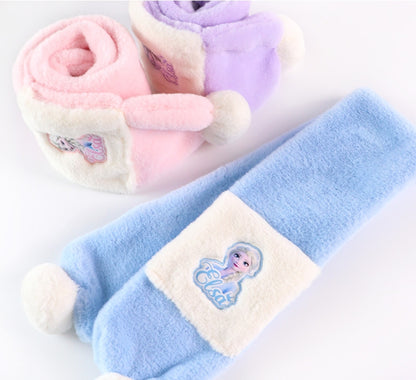 Kids Winter Beanie Scarf for 2-10 Years Old Boys Girls.Outdoor Warm Fleece Lined Thermal Knit Fluffy Pom (Blue Frozen)