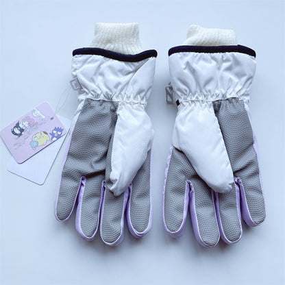 Kids Boy Girl Waterproof Winter Snow Ski Snowboard Fleece Thermal Warm Outdoor Gloves(Kuromi)