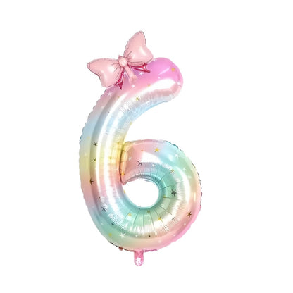 40'' Pink Number with Bow Balloon, Self Inflating Foil Light Pink Set 0-9, Pastel Pink Helium Balloon for Girls Birthday Party Decorations Anniversary Supplies (Rainbow, Number 1)