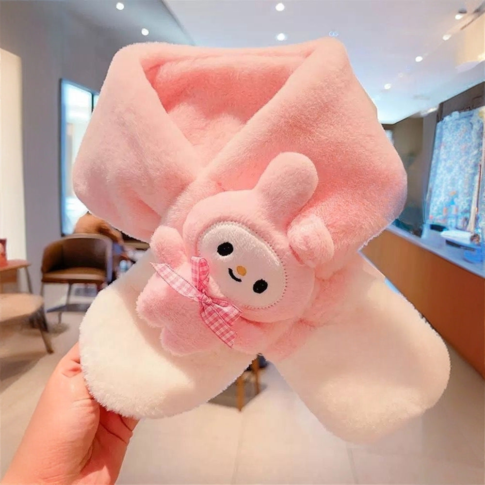Kids Winter Beanie Scarf for 2-10 Years Old Boys Girls Christmas reindeer snowman santa tree Rabbit Capybara Cat Outdoor Warm Fleece Lined Thermal Knit Fluffy Pom (F)