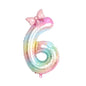 40'' Pink Number with Bow Balloon, Self Inflating Foil Light Pink Set 0-9, Pastel Pink Helium Balloon for Girls Birthday Party Decorations Anniversary Supplies (Rainbow, Number 6)