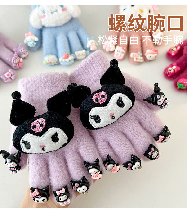 Full Finger Gloves Elsa Winter Knit Warm Mittens Soft Lined Fleece Thermal Outdoor Stretchy Gloves for Kids boys girls