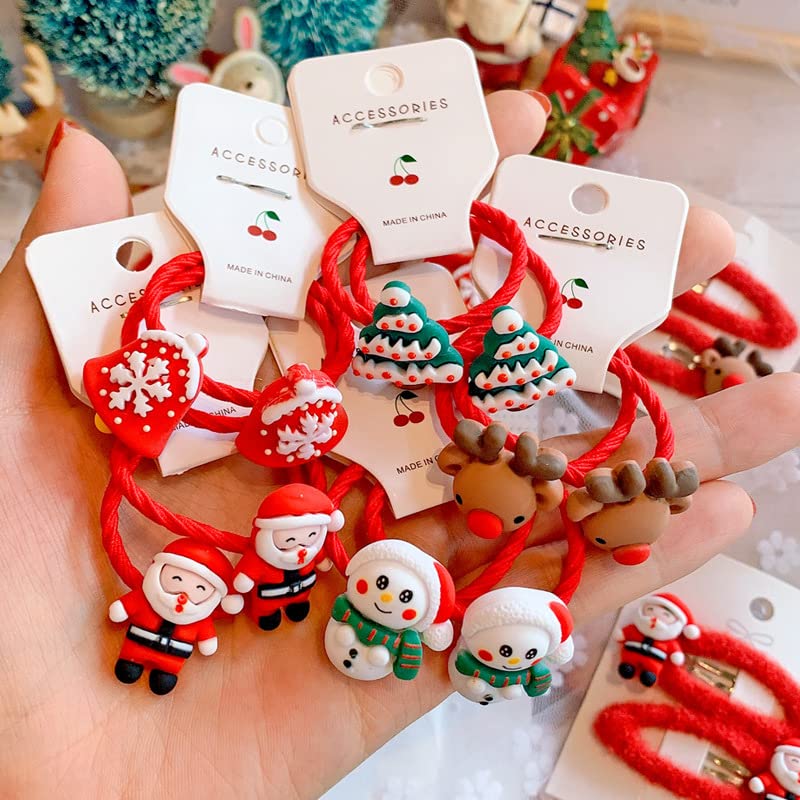 8PCS New Year Xmas Christmas Tree Santa Reindeer Snowman Bobbles Hair Clips Girls kids Gift Set Hair Accessories Snaps Barrettes