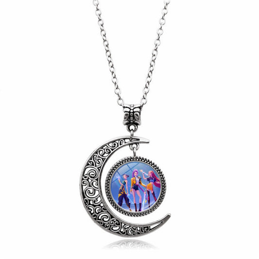 KPop Demon Necklace, Moon Pendant Necklace Cosplay Christmas Party Costume Accessories for Fans, Women, Girls (02)