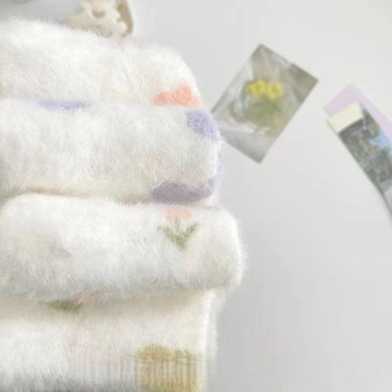 3 Pairs Fluffy Ladies Thermal Socks Womens Warm Thick Heat Wool Knitting Walking Boot Hiking Socks Winter (B)