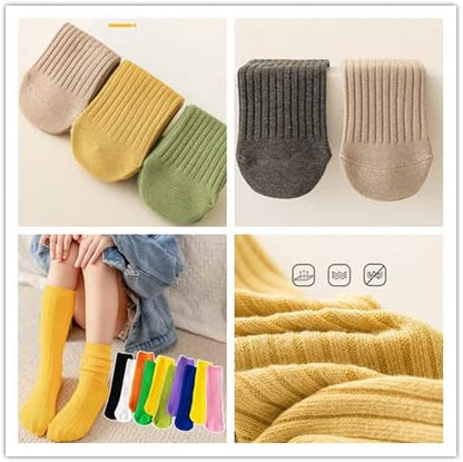 3 Pairs Back to School Kids Girls Knee High Plain School Uniform Colourful Cotton Rich Socks
