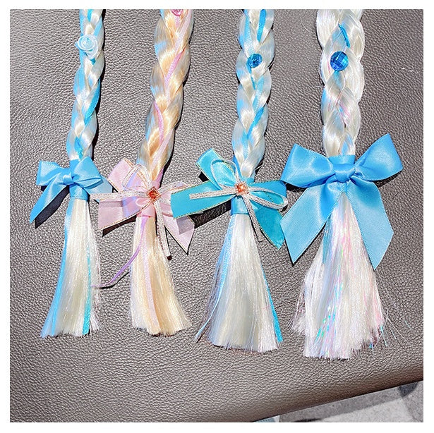 Kids Girls Toddlers Blue Frozen Elsa Ponytail Hair Extension Party Hair clips Snowflake Crown Headband Hairband Costume Dress up Braided Wigs