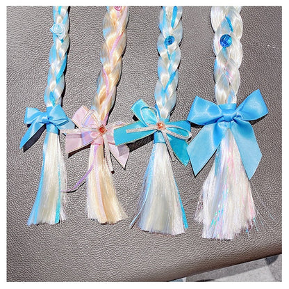 Kids Girls Toddlers Blue Frozen Elsa Ponytail Hair Extension Party Hair clips Snowflake Crown Headband Hairband Costume Dress up Braided Wigs