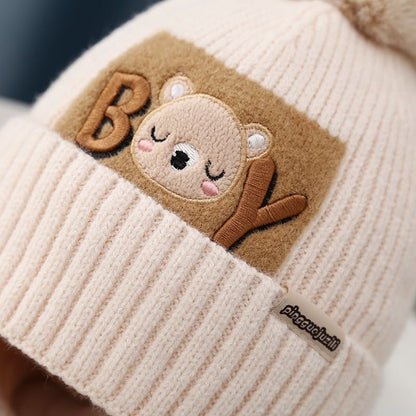 Kids Winter Beanie pom pom Hat Scarf Set 2Pcs Knit Warm Toddler Winter Cap Neck Warmer for Boys Girls Accessories Sets for Children Outdoor Sports