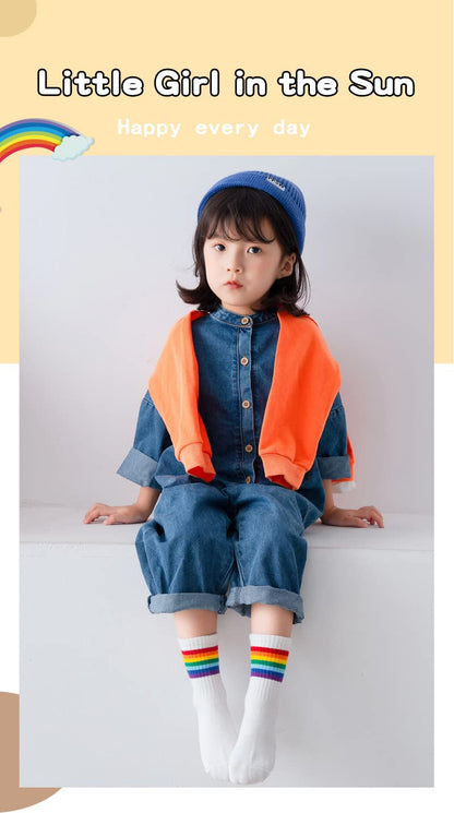 3 Pairs Kids Girls Boys ankle socks Rich Cotton Fashion Rainbow Stripe Breathable Lightweight Sport Socks Trainer Socks infant