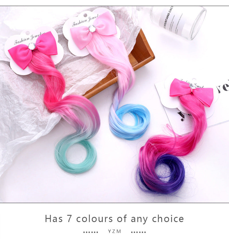 4PCS Kids Girls Toddlers Rainbow Colour Girls Ponytail Hair Extension Kids Party Unicorn Elsa Hair clips Braided Wigs Dress up