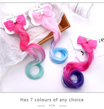 4PCS Kids Girls Toddlers Rainbow Colour Girls Ponytail Hair Extension Kids Party Unicorn Elsa Hair clips Braided Wigs Dress up