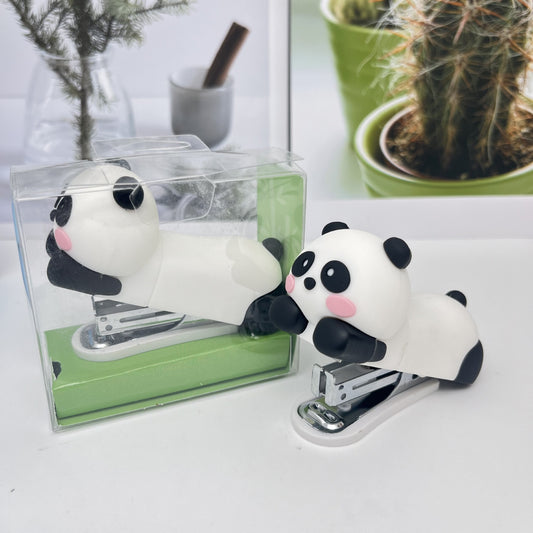 Mini Effortless Kitty Princess Desktop Staplers with 1000 Standard No.10 Staples Set Cute Stapler Gift for Student and Office School Stationary Use (Panda)