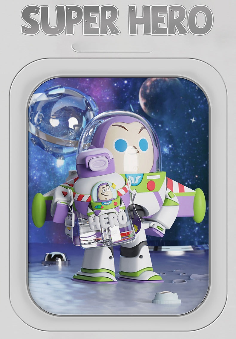 Buzz Frozen Spiderman Water Bottle Reusable Kids 700ml PP with Two Lids Leak Proof with straw Lid BPA Free Drinking bottle(Buzz)