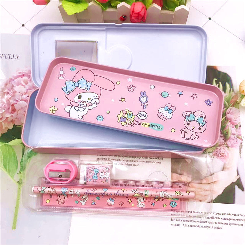 Cartoon Pencil Box with Sharpener & Eraser - Double Layer Metal Purple Pencil Box, Ideal for School & Birthday Gifts, Cartoon Pencil Childeren's Day Birthday Gift （Cinnamoroll）