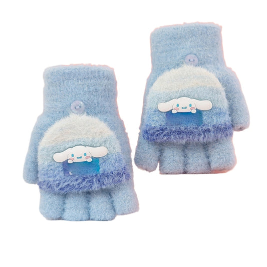 Fingerless Flap Cover Gloves Winter Knit Warm Mittens Soft Lined Fleece Thermal Outdoor Half Finger Gloves with Cover Convertible Flip Top for Kids