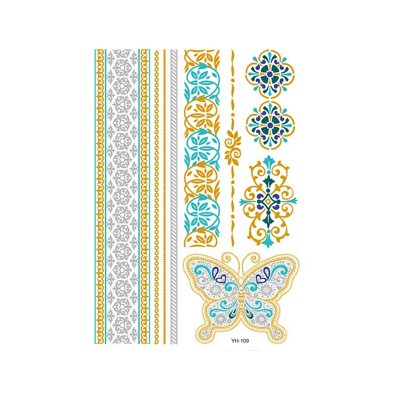 9 Sheets Women Men Gold Fashion Metallic Temporary Tattoos Waterproof Stickers Festival Fake Jewelry Tattoos Body Art