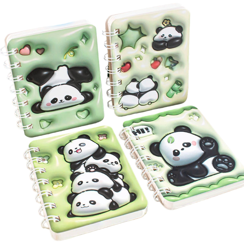 4PCS cute unicorn bus Notebook Wirebound Small Mini Pocket Journal Diary for Girls Boys Kids Gift Spiral bound A7 Lined Notebook Writing Drawing Notepad (Pandas)