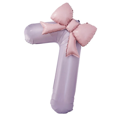 40'' Purple Number with Bow Balloon, Self Inflating Foil Light Pink Set 0-9, Pastel Pink Helium Balloon for Girls Birthday Party Decorations Anniversary Supplies (Purple, Number 9)