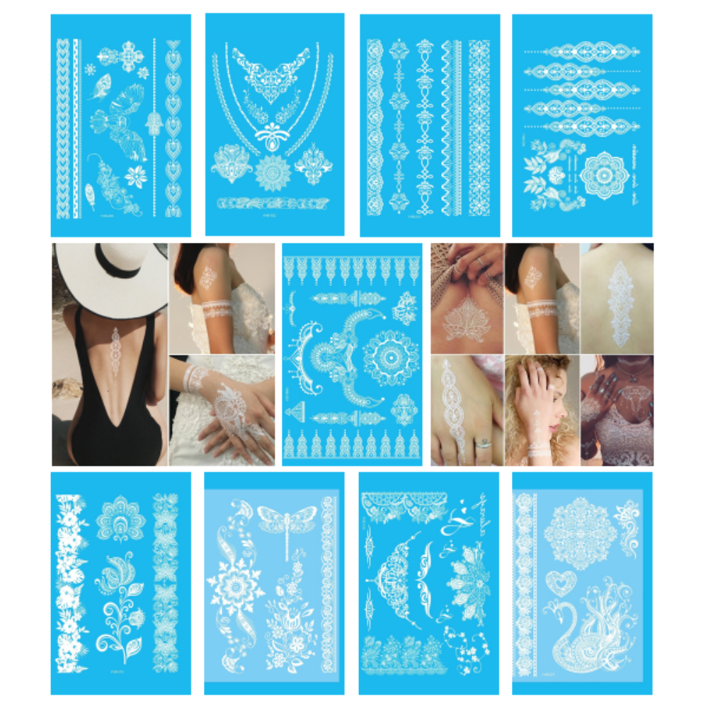 9 Sheets Women Men Gold Fashion Metallic Temporary Tattoos Waterproof Stickers Festival Fake Jewelry Tattoos Body Art